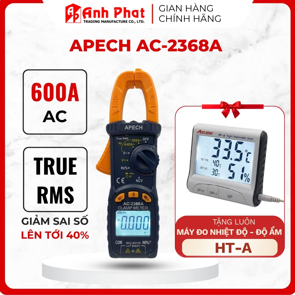 Ampe kìm vạn năng APECH AC-2368A đo dòng 600A tích hợp TrueRMS đa chức năng độ chính xác cao