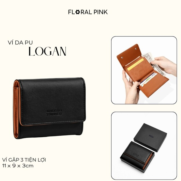 Ví Da PU Gập Ba Unisex Nam Nữ Logan Bóp Đựng Tiền Thẻ Nhiều Ngăn Cao Cấp | FLORAL PINK