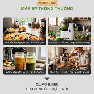 [CHÍNH HÃNG] Máy Ép Chậm OLIVO SJ260, Lưỡi Dao Kép, Khoang Tiếp Lớn, Ép Kiệt, Dễ Dàng Vệ Sinh