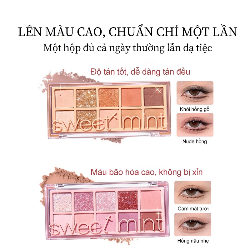 Bảng phấn mắt 10 ô romand, Phấn mắt Hàn Quốc, Phấn mắt lâu dài, Nhũ Lì, Lên màu chuẩn, Phấn mắt trang điểm, Đa Năng