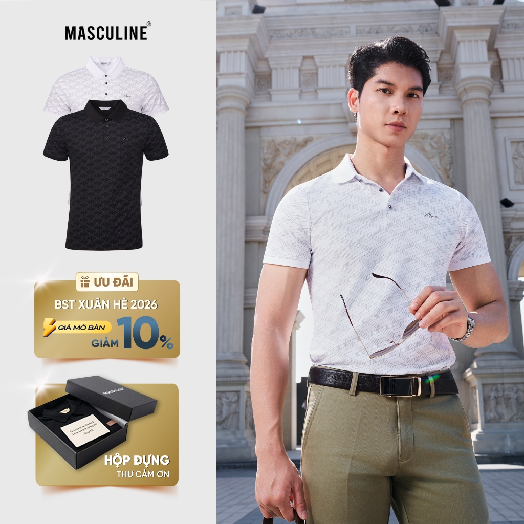 Áo polo nam cao cấp MASCULINE APL608 bo tay nhẹ logo cao su non tinh xảo dáng Slim Fit tôn body