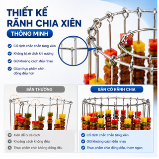 Xiên nướng thịt XN01-24 cho nồi chiên không dầu 3-6L, giá nướng dọc inox cao cấp 24 xiên BBQ