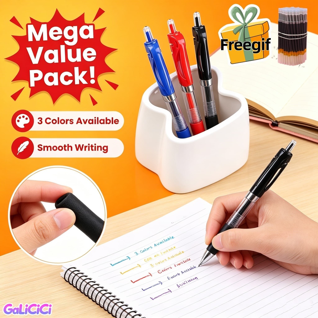 [Mua 12 Tặng 12 Ruột] Bút Gel Bấm K35 0.5mm Mực Gel 3 Màu Đen Xanh Đỏ Viết Êm, Mực Đều, Không Lem,Cho Học Sinh Văn Phòng
