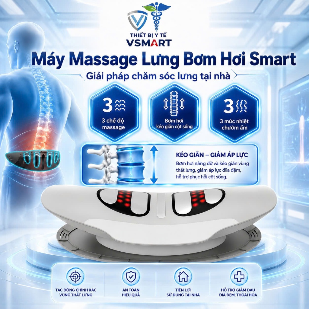 Máy Massage Lưng Bơm Hơi Kéo Dãn Cột Sống, Máy Xung Điện Nhiệt Ấm Giảm Mỏi Lưng Cổ Vai Gáy Đa Năng