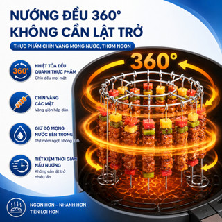Xiên nướng thịt XN01-24 cho nồi chiên không dầu 3-6L, giá nướng dọc inox cao cấp 24 xiên BBQ