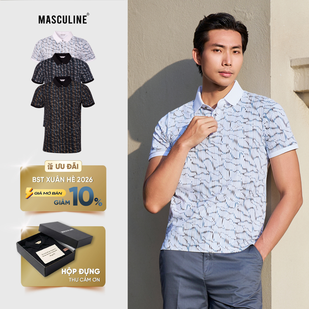 Áo polo nam MASCULINE APL610 tơ tằm cao cấp Silk Nylon Spandex dáng Slim Fit, mềm mại thoáng khí