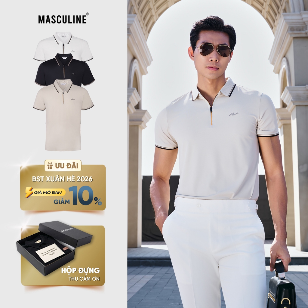 Áo polo nam MASCULINE APL614 chất liệu silk nylon spandex form regular fit cổ bo phối màu