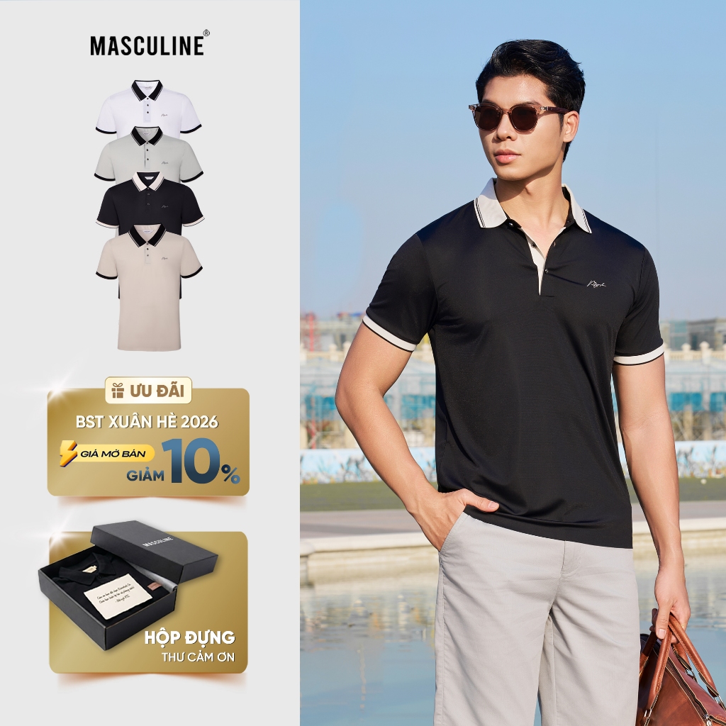 Áo polo nam MASCULINE APL615 cao cấp form regular fit bo chun phần cổ tay áo vải silk nylon spandex