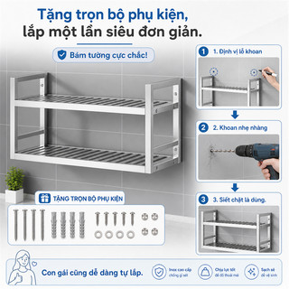 Kệ Để Đồ Nhà Bếp Treo Tường Inox 304 Dày Dặn 3 Tầng Đa Năng Tiết Kiệm Không Gian Chịu Tải Cao