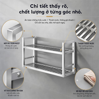 Kệ Để Đồ Nhà Bếp Treo Tường Inox 304 Dày Dặn 3 Tầng Đa Năng Tiết Kiệm Không Gian Chịu Tải Cao