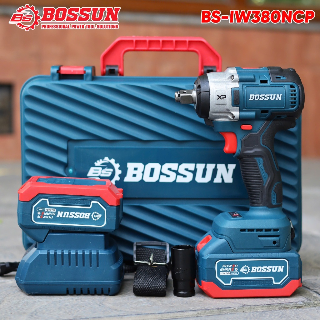 Máy Chuyên Vít Không Chổi Than Bossun BS-CV380NCP 380N.m 21V, Đầu Gài 6.35mm, LED Siêu Sáng, Kèm Pin Sạc