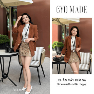 [NEW] Chân váy ngắn chữ A GYOMADE® cạp cao chất bố gắn kim sa thủ công cao cấp, có lót trong | GV046
