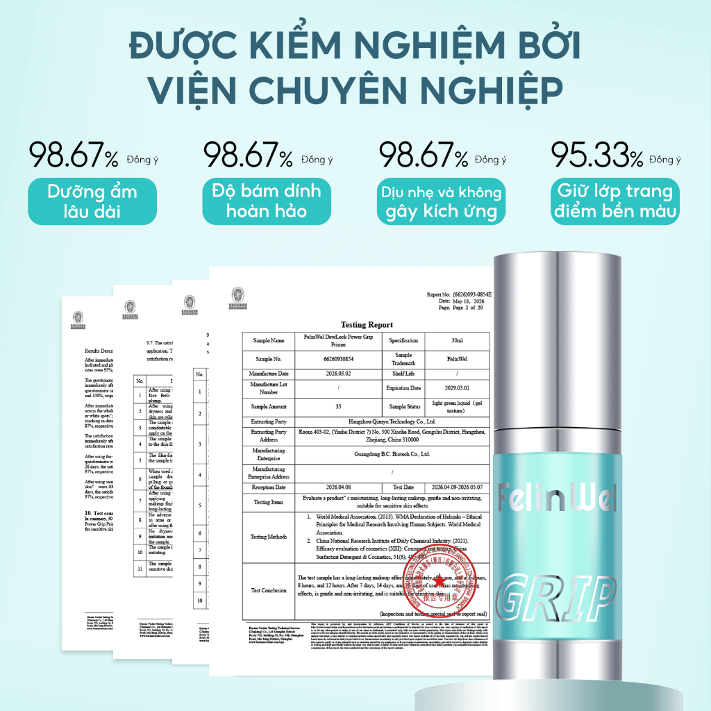 FelinWel - Kem Lót Bám Dính Dưỡng Ẩm Dạng Gel, Bám Chặt Kiểm Soát Dầu Lâu Trôi, Mỏng Nhẹ Thuần Chay An Toàn, 30ml/22ml