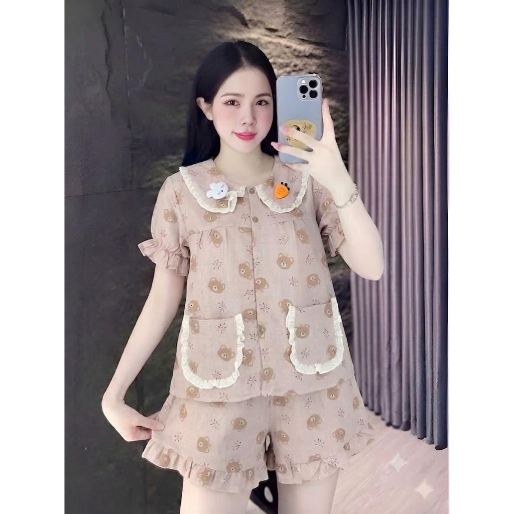 [40-60kg] Bộ Đồ Mặc Nhà Nữ Dễ Thương, Đồ Bộ Pijama Nữ Tay Ngắn Cổ Bèo Chất Vải Thoáng Mát CC05