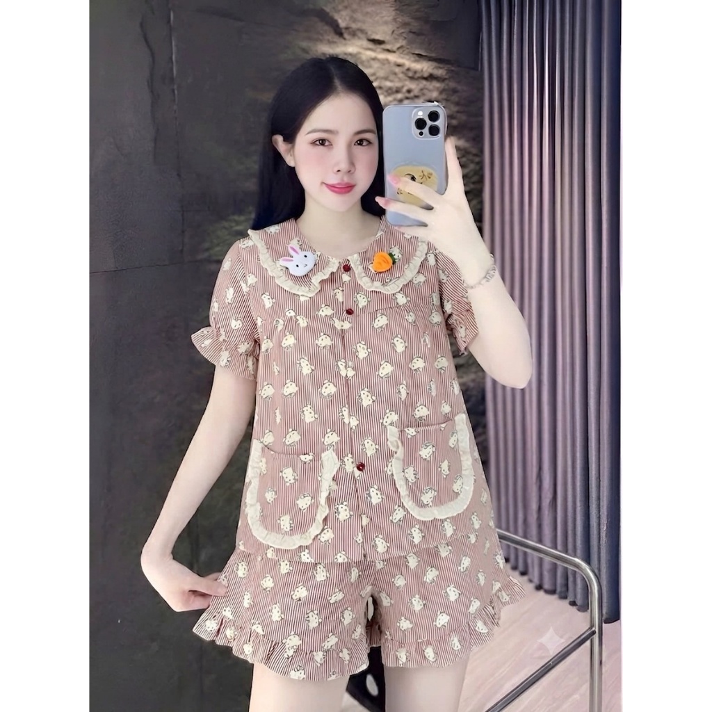 [40-60kg] Bộ Đồ Mặc Nhà Nữ Dễ Thương, Đồ Bộ Pijama Nữ Tay Ngắn Cổ Bèo Chất Vải Thoáng Mát CC05