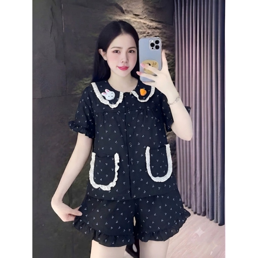 [40-60kg] Bộ Đồ Mặc Nhà Nữ Dễ Thương, Đồ Bộ Pijama Nữ Tay Ngắn Cổ Bèo Chất Vải Thoáng Mát CC05