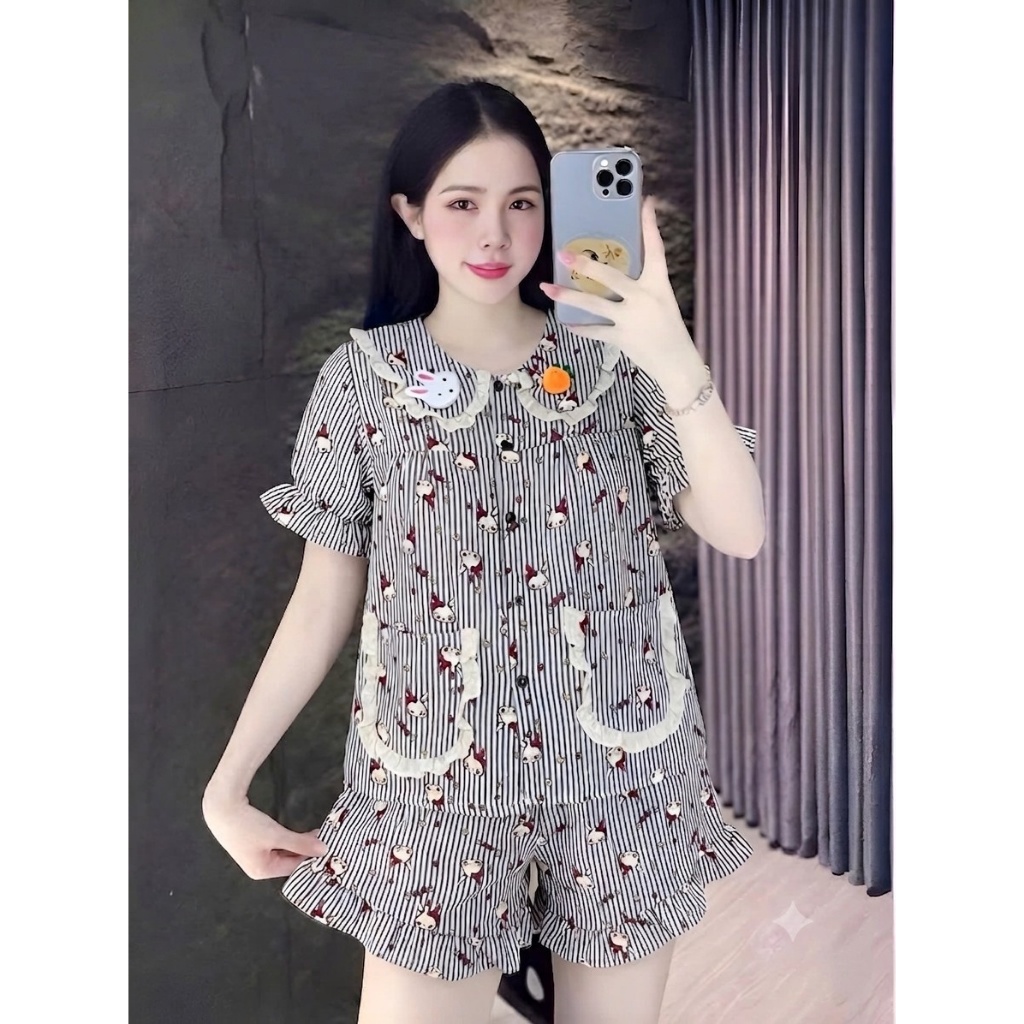 [40-60kg] Bộ Đồ Mặc Nhà Nữ Dễ Thương, Đồ Bộ Pijama Nữ Tay Ngắn Cổ Bèo Chất Vải Thoáng Mát CC05