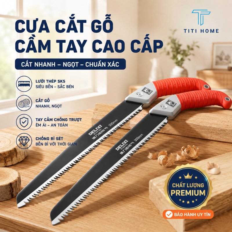 Cưa Cầm Tay Lưỡi SK5 350mm Cưa Gỗ, Cắt Cành, Tỉa Cây, Phủ Teflon Chống Gỉ Tay Cầm Chống Trượt TitiHome