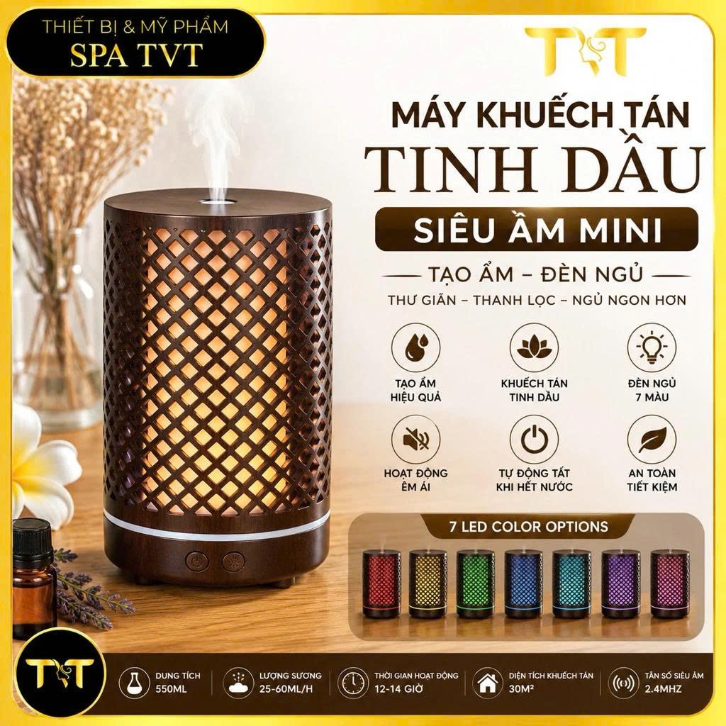Máy Khuếch Tán Tinh Dầu 550ml & Tinh Dầu Xông 100ml, Máy Xông Thơm Phòng, Khử Mùi, Tạo Ẩm, Thư Giãn