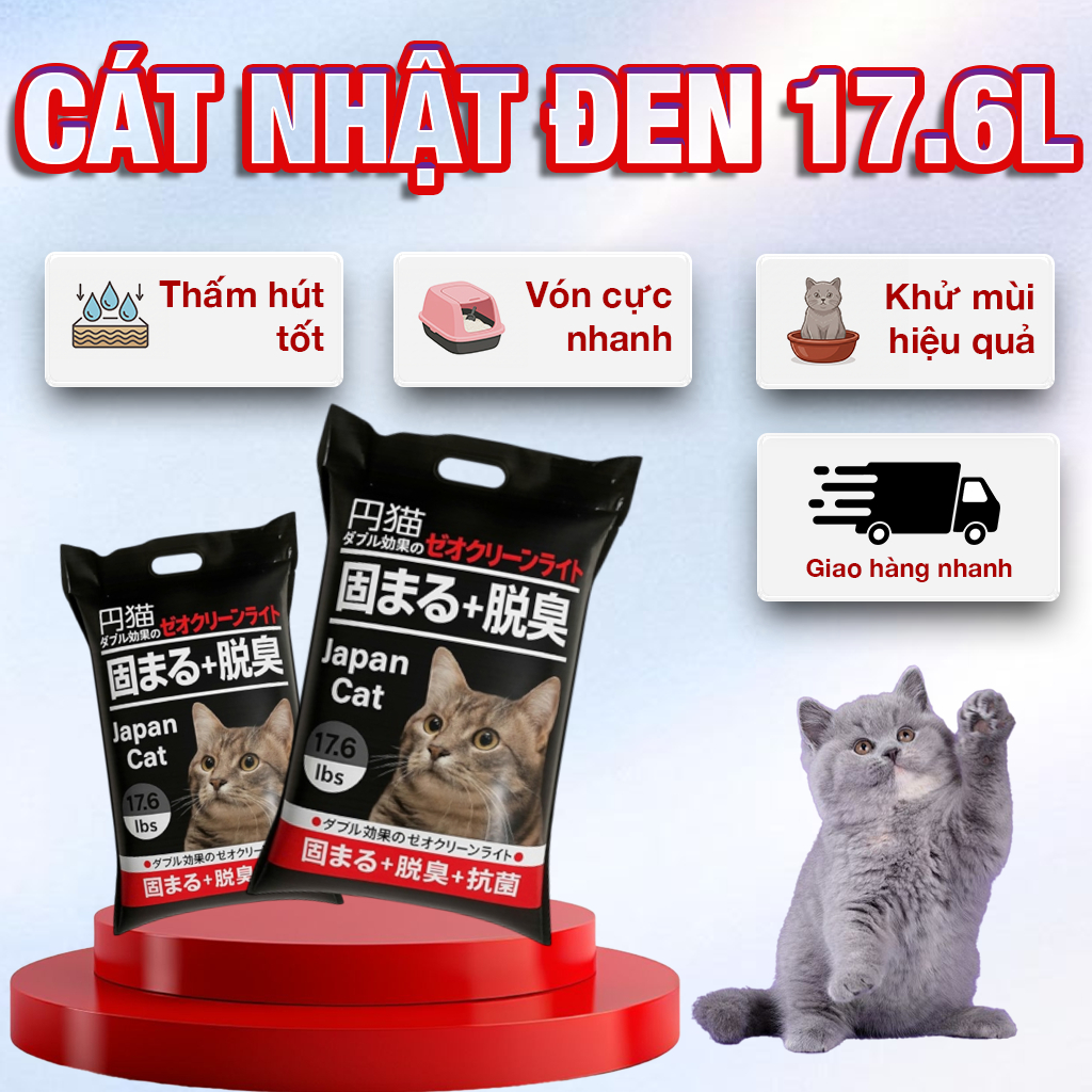 Cát Nhật đen 8kg vệ sinh cho mèo, cát đất sét cho mèo khử mùi vón cục thấm hút tốt