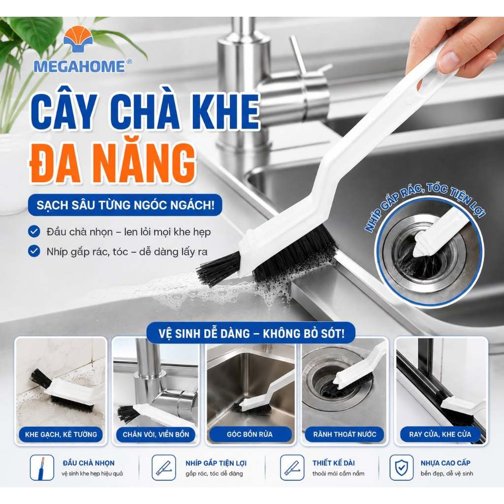 ( HỎA TỐC ) Bàn Chải Vệ Sinh Khe MEGAHOME Đa Năng, Chà Góc Tường, Chà Chỉ Gạch Chổi Cọ Nhà Vệ Sinh Cầm Tay