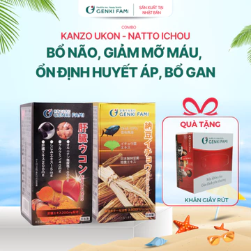 TPBVSK Combo Viên Uống Phòng Ngừa Đột Quỵ, Bổ Não Natto Ichou, Bổ Gan Kanzo Ukon Genki Fami Nhật Bản Hộp 90 Viên
