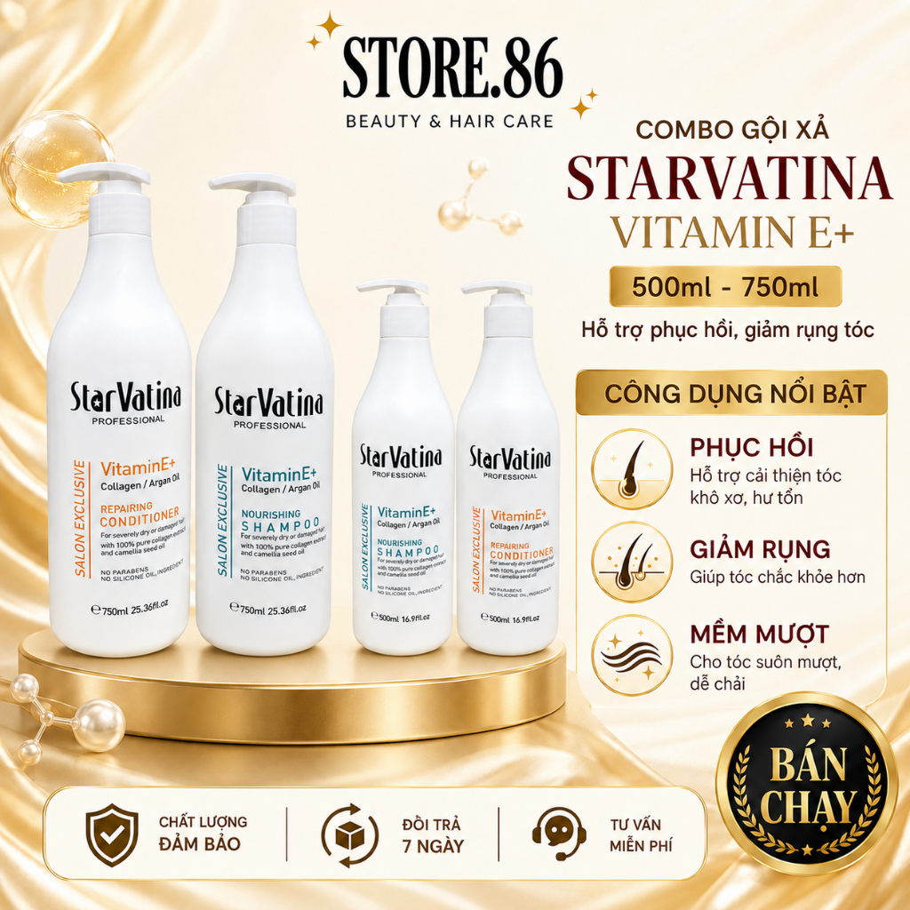 Combo Gội Xả Dưỡng Sinh Star Vatina 500ml - 750ml | Tóc Mềm Mượt, Bóng Khỏe & Sạch Thoáng Da Đầu