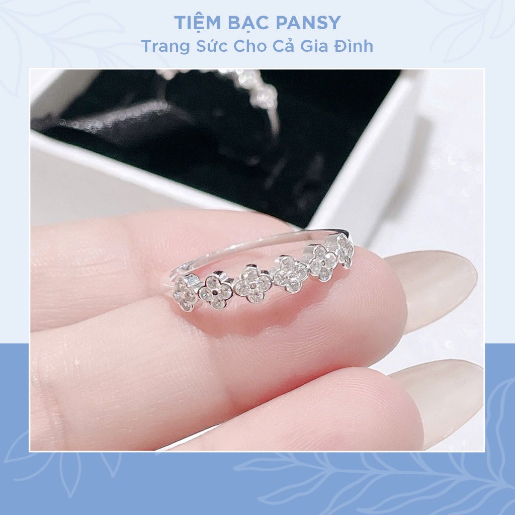 Nhẫn bạc nữ PANSY dải hoa thanh xuân nạm đá tinh khôi - TIỆM BẠC PANSY