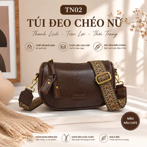 TN02 - Túi Đeo Chéo Nữ Da PU Vintage Form Bán Nguyệt, Dây Đeo Bản To Phong Cách Hàn Quốc, Túi Đeo Vai Thời Trang