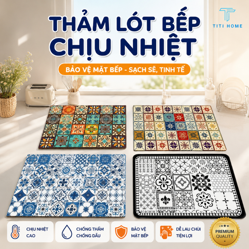 Thảm Thấm Hút Nước Nhanh Khô, Chất Liệu Da Nappa Đế Cao Su Chống Trượt, Thảm Lót Ly Thấm Nước Cho Nhà Bếp TitiHome