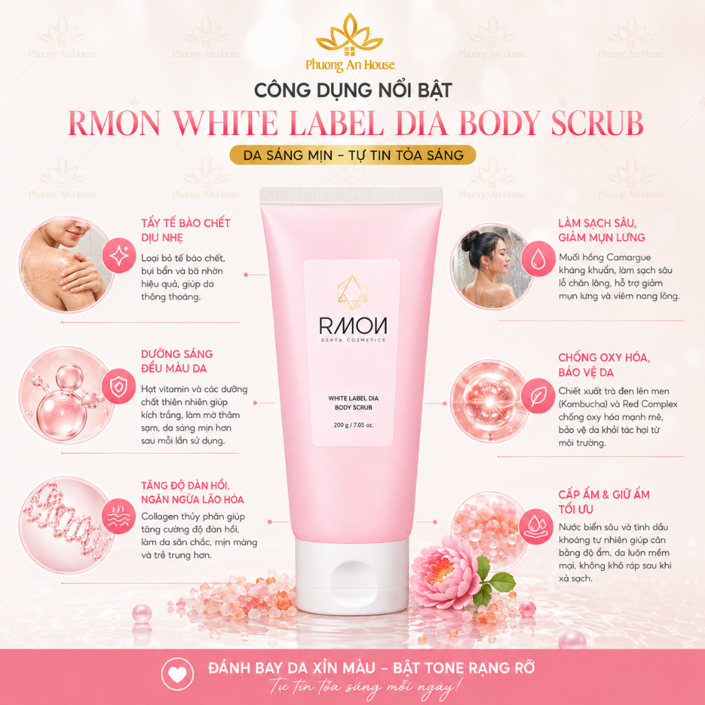 Tẩy tế bào chết body Rmon White Label Dia Body Scrub Tuýp 200g - PHUONGANHOUSE