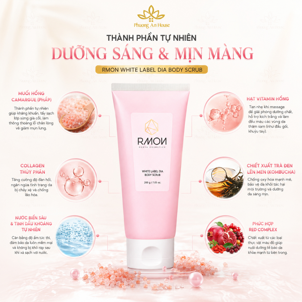 Tẩy tế bào chết body Rmon White Label Dia Body Scrub Tuýp 200g - PHUONGANHOUSE