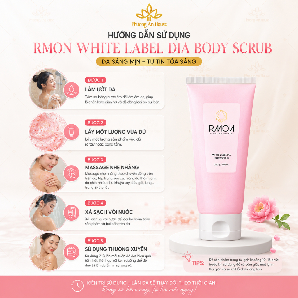 Tẩy tế bào chết body Rmon White Label Dia Body Scrub Tuýp 200g - PHUONGANHOUSE