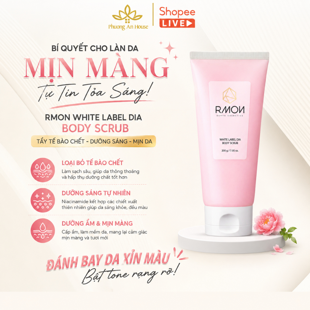 Tẩy tế bào chết body Rmon White Label Dia Body Scrub Tuýp 200g - PHUONGANHOUSE