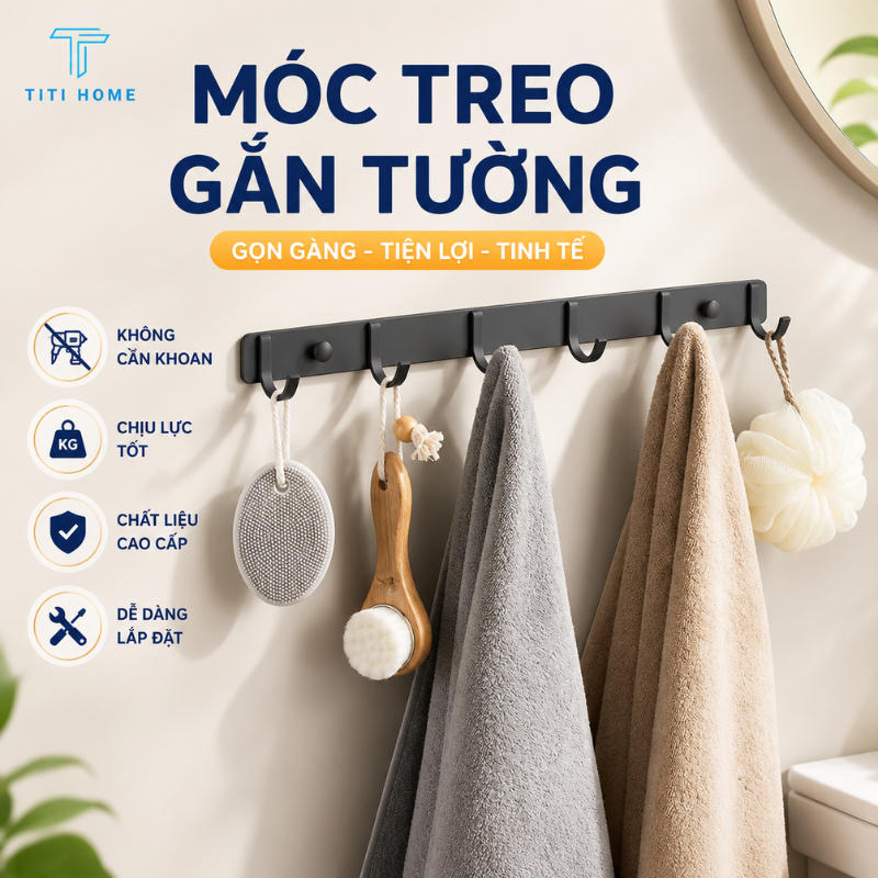 Móc Treo Quần Áo Dán Tường Chịu Lực Đa Năng, Hợp Kim Thép Chống Han Gỉ, Chịu Lực Tốt TitiHome(tặng kèm keo+đinh cố