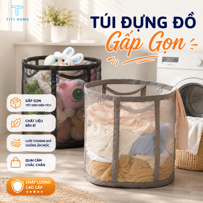 Túi Đựng Đồ Cỡ Lớn Thoáng Khí Bền Đẹp, Túi Lưới Đa Năng Gấp Gọn Đựng Quần Áo, Đồ Gia Dụng  TitiHome