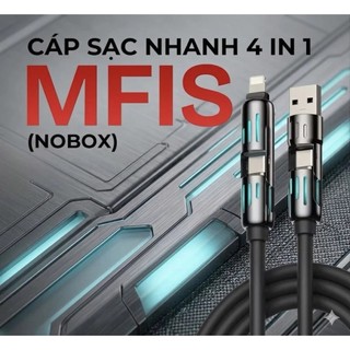 Cap sạc nhanh Mfish 4 in 1 240W đèn led RGB dây silicone đầu kim loại- dài  2M , Chip E-marker, Truyền dữ liệu