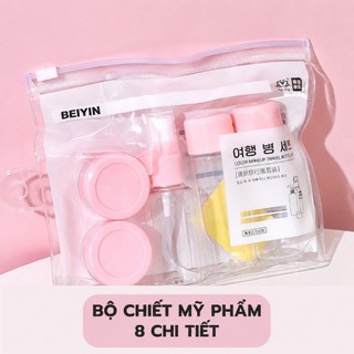 Bộ Chiết Mỹ Phẩm Du Lịch 8 Món Mini | Chai Lọ 10g 30ml 50ml | Túi Zip Trong Suốt Tiện Mang Máy Bay