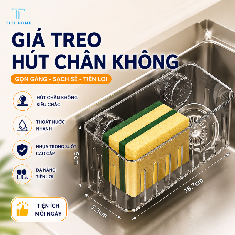 Giá để đồ đa năng, khay đựng đồ hút chân không giá đựng đồ trong nhà tắm, nhà bếp TitiHome