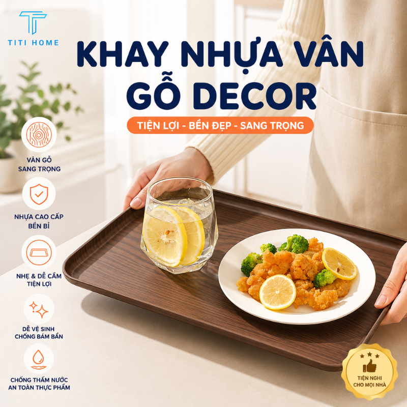 Khay Nhựa Vân Gỗ Chống Trượt Khay Phục Vụ Nhà Hàng Quán Cafe Khách Sạn Khay Bưng Đồ Ăn Đồ Uống Cao Cấp Titihome