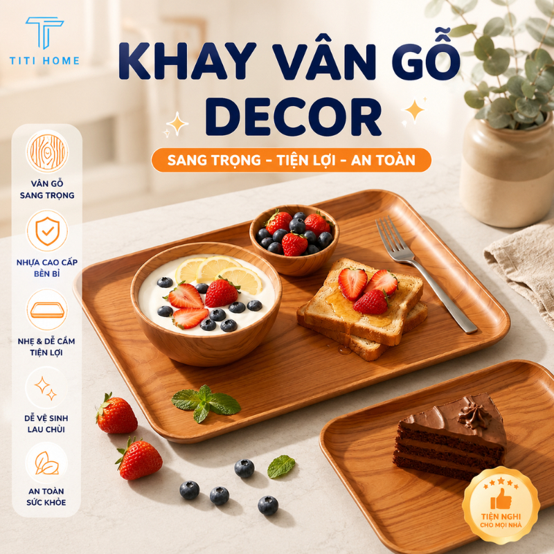 Khay Nhựa Giả Vân Gỗ Chữ Nhật Decor Khay Trang Trí Bày Bánh Úp Cốc Chụp Ảnh Sản Phẩm Quán Cafe Nhà Hàng Titihome
