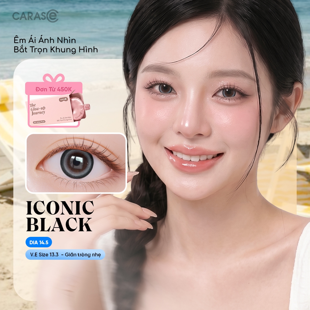 [1 chiếc] Kính áp tròng khoá ẩm 8H 3 Tháng Màu Nâu Xám Tro Đen CARASE, Lens cận ICONIC BLACK