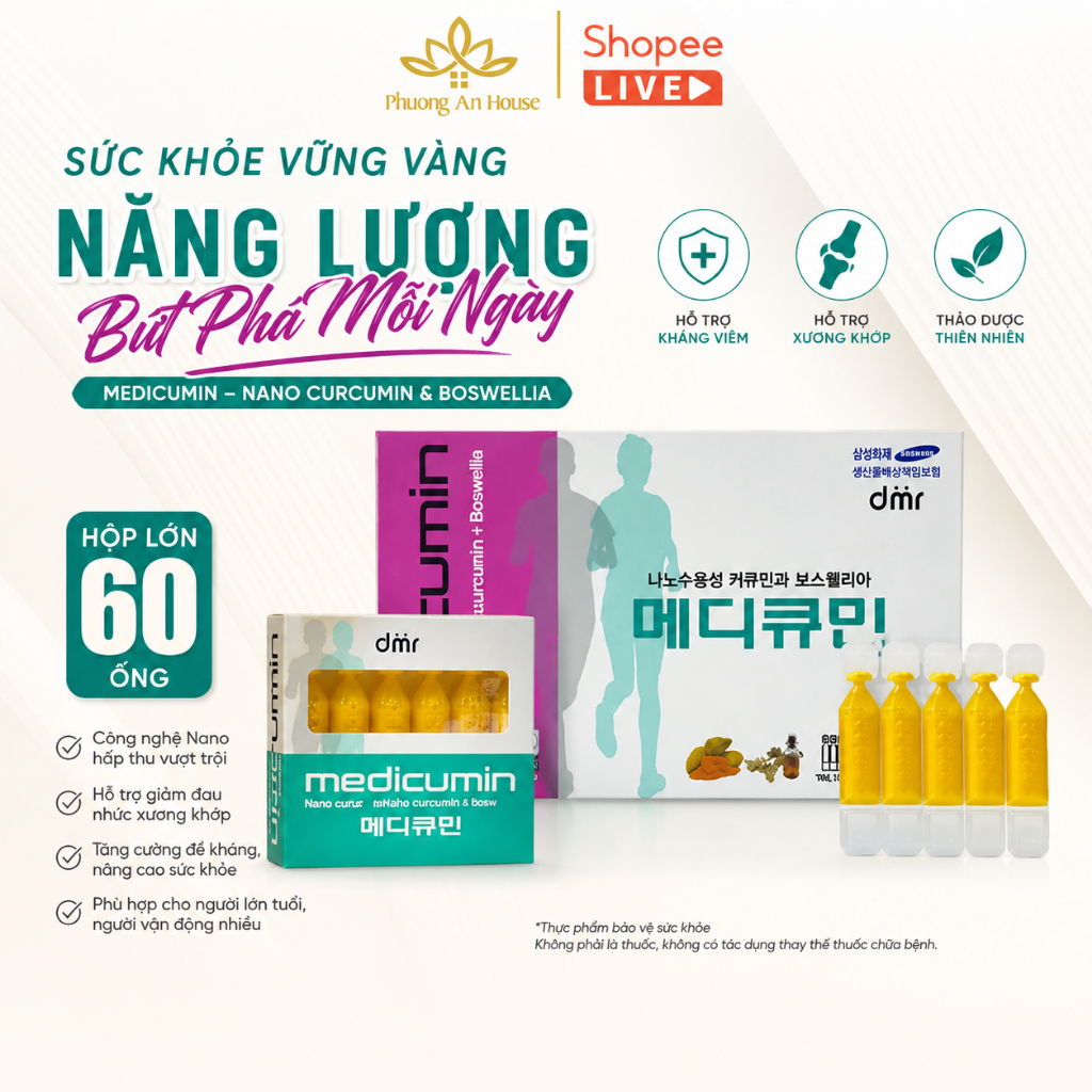 Tinh nghệ Nano Curcumin Hàn Quốc Medicumin DMR ngăn ngừa lão hóa hộp 60 ống