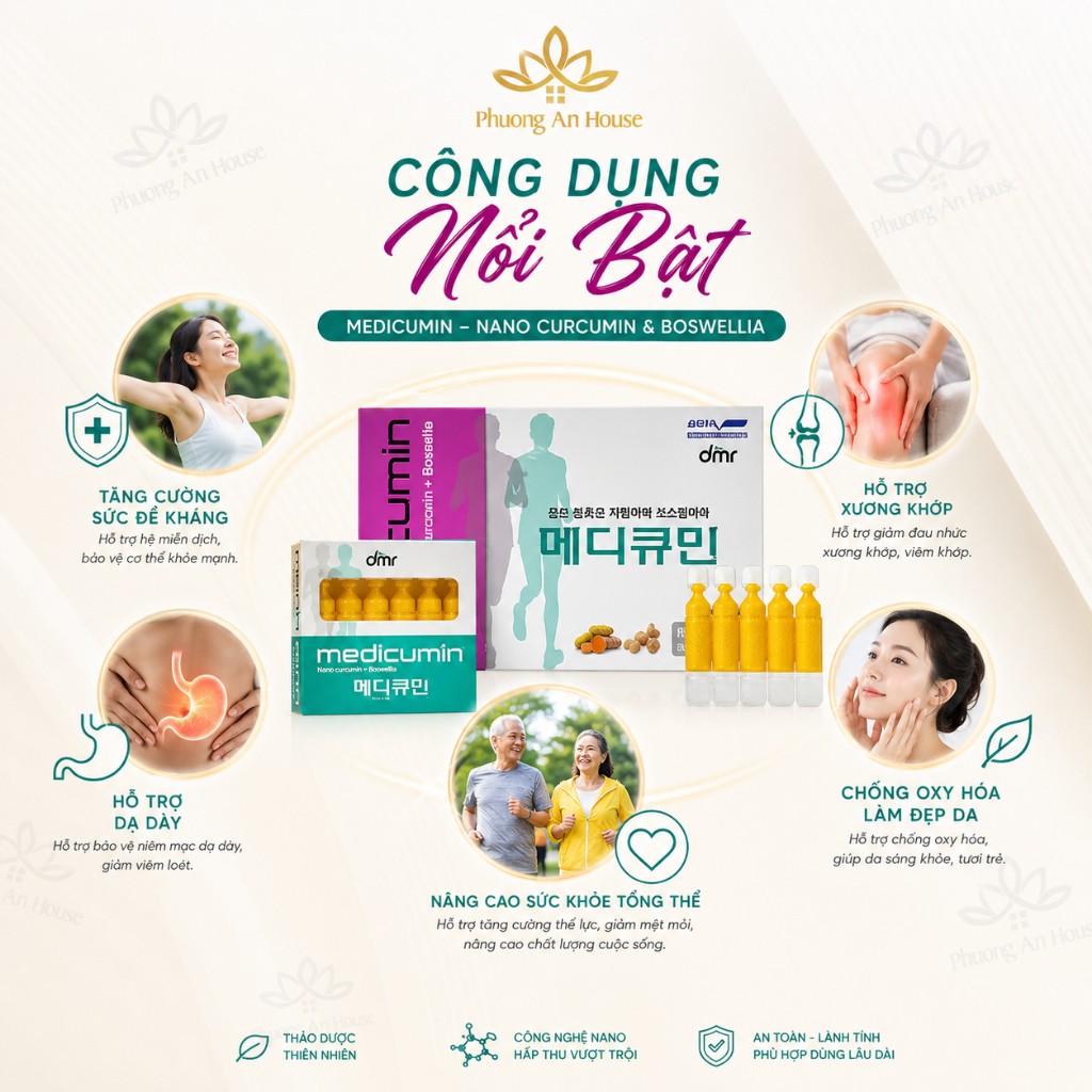 Tinh nghệ Nano Curcumin Hàn Quốc Medicumin DMR ngăn ngừa lão hóa hộp 60 ống