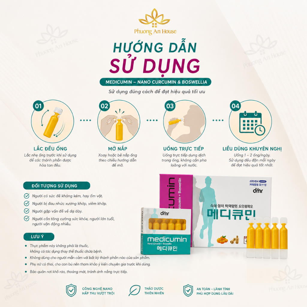 Tinh nghệ Nano Curcumin Hàn Quốc Medicumin DMR ngăn ngừa lão hóa hộp 60 ống