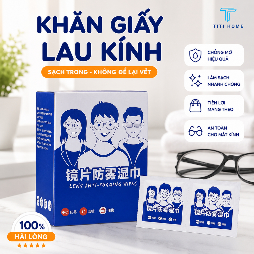 Hộp 100 Khăn lau kính mắt kính cận, Giấy lau kính nano chống sương mờ vân tay, bụi bẩn tiện lợi TitiHome