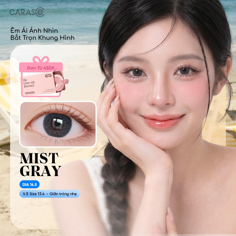[1 chiếc] Kính áp tròng khoá ẩm 8H 3 Tháng Màu Xám Khói Trung Tính CARASE, Lens cận MIST GRAY