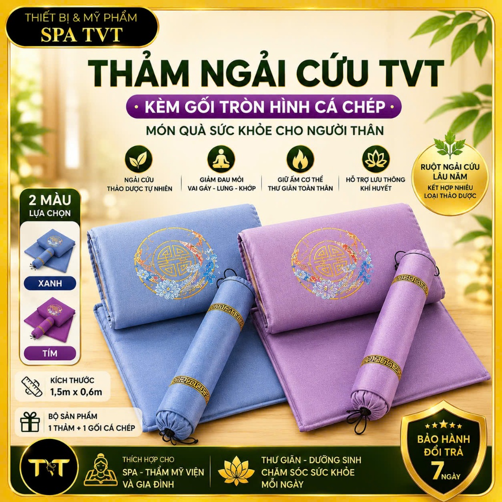 CHÍNH HÃNG THẢM CÁ CHÉP TVT KÈM GỐI TRÒN NGẢI CỨU, THẢM NGẢI CỨU DƯỠNG SINH