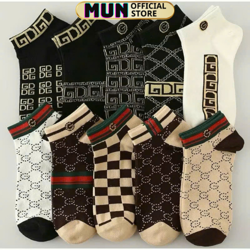 TÚI 10 ĐÔI TẤT NAM CỔ NGẮN HÀNG CAO CẤP KẺ VUÔNG UNISEX