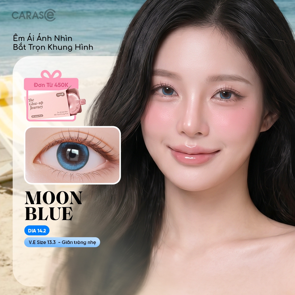 [1 chiếc] Kính áp tròng khoá ẩm 8H 3 Tháng Màu Xanh Dương Trong Nhẹ CARASE, Lens cận MOON BLUE